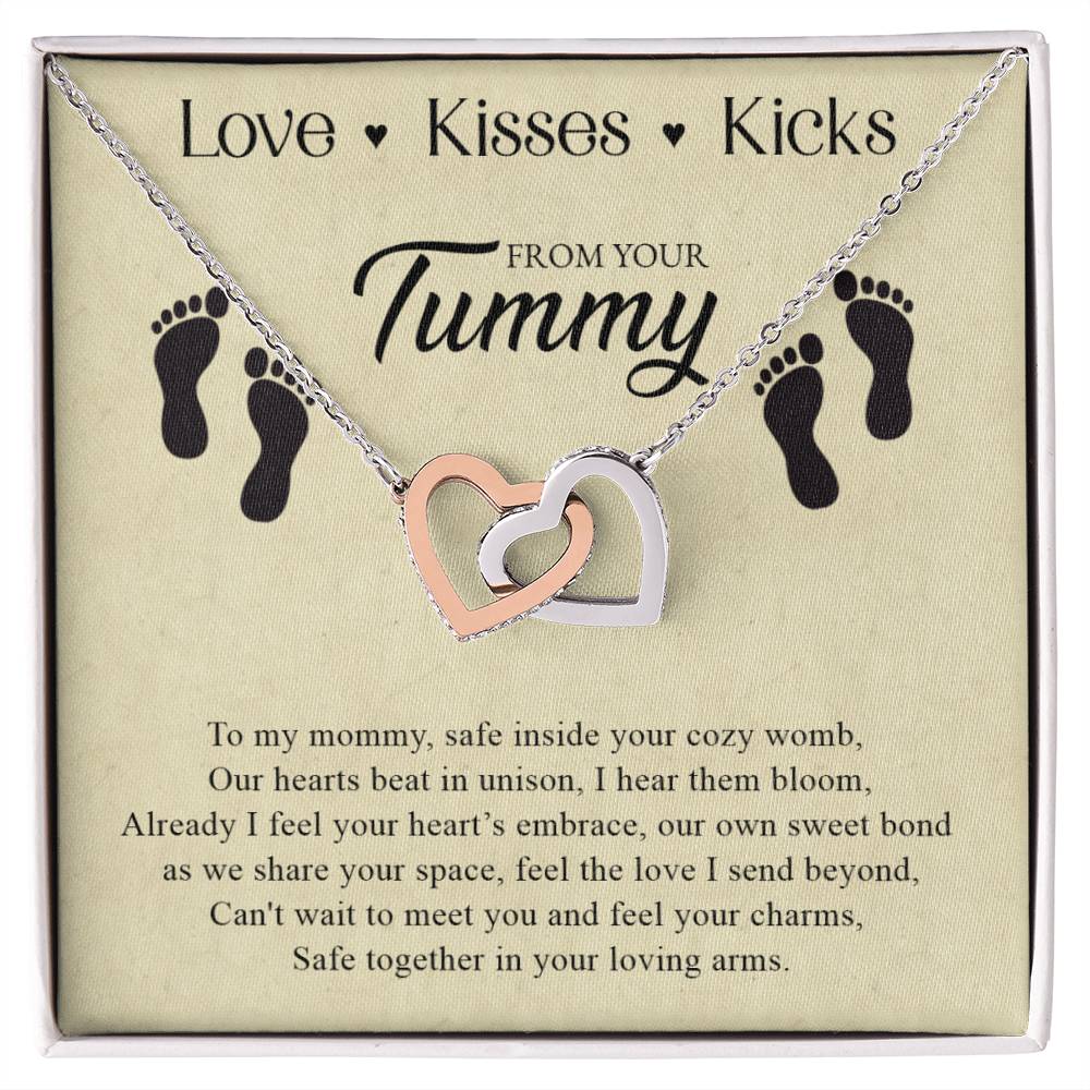 To My Mommy (Mom To Be) - Love, Kisses, Kicks from Your Tummy - Interlocking Hearts Pendant