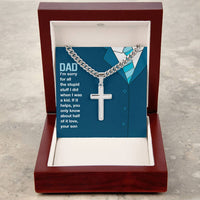 Load image into Gallery viewer, Artisan Cross Necklace For Dad on Cuban Chain w/ MC
