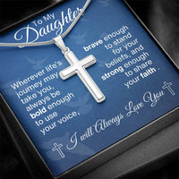 Load image into Gallery viewer, To My Daughter- Bold, Brave, Strong- Cross Necklace
